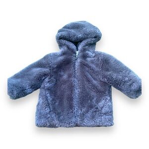 Zara Gray Faux Fur Girls Coat Sz 6 Dark Charcoal Gray